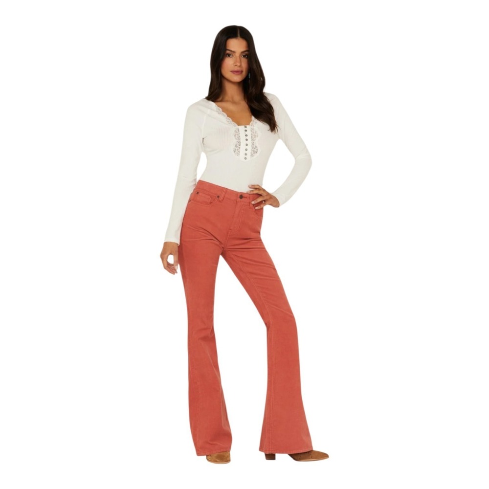 Idyllwind Miranda Lambert High Rise Stretch Flared Brick Red Womens 8L Corduroy